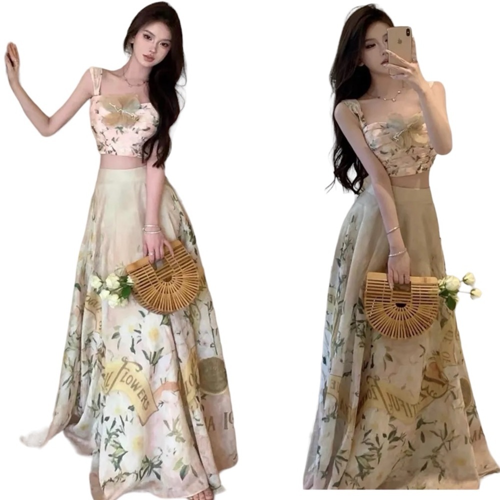 NWT Elegant Vintage Inspired Coastal Garden Floral CropTop/Maxi Skirt Set S - Picture 4 of 16